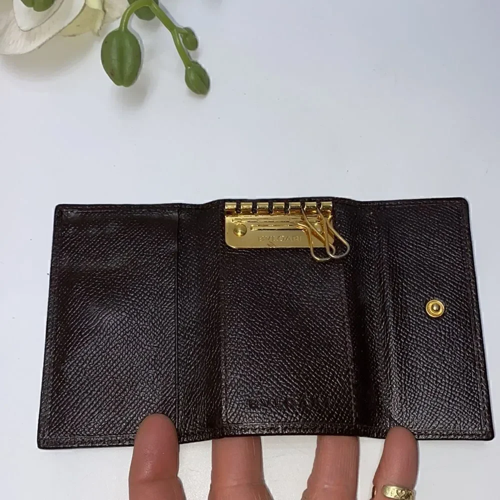 BVLGARI Leather Key Wallet Brown